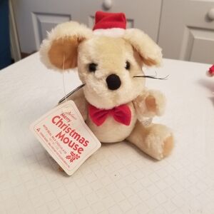 Vintage Palmer Chocolates Merry Christmas Mouse Plush Stuffed Animal Jointed Tag